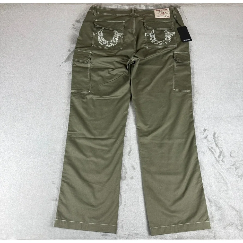 True Religion Cargo Pants Mens 38x32 Kalamata Green Military Baggy $169 New NWT